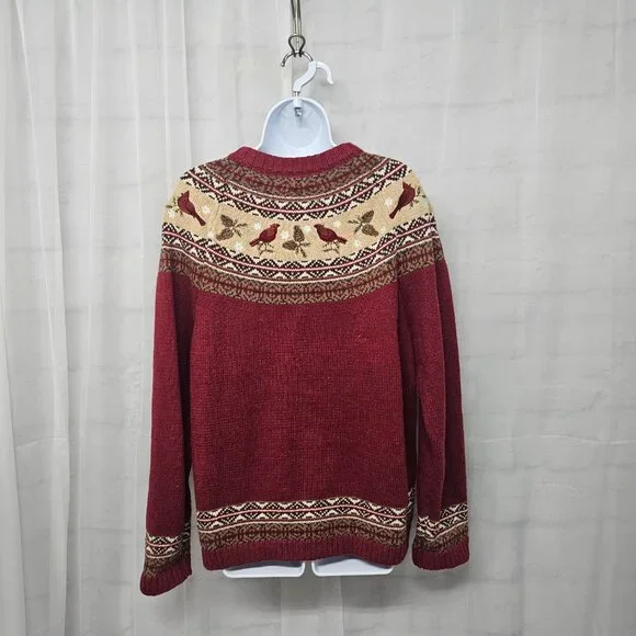 Croft & Barrow Red Cardinal Fair Isle Cardigan Zip Preppy Collegiate XL - Picture 9 of 13